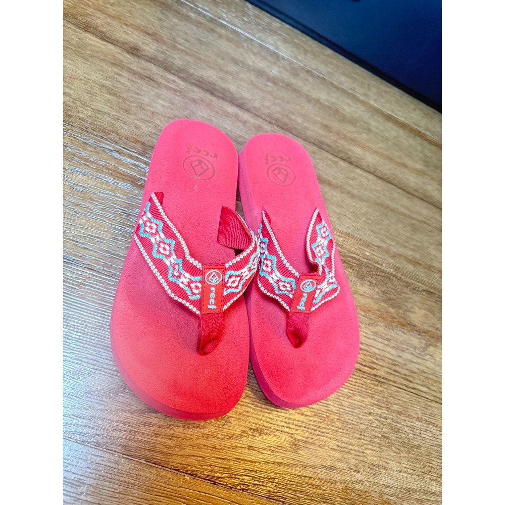 Boho Reef Flip Flops Women Size 7 Red Woven Geometric Strap Comfort Sandals